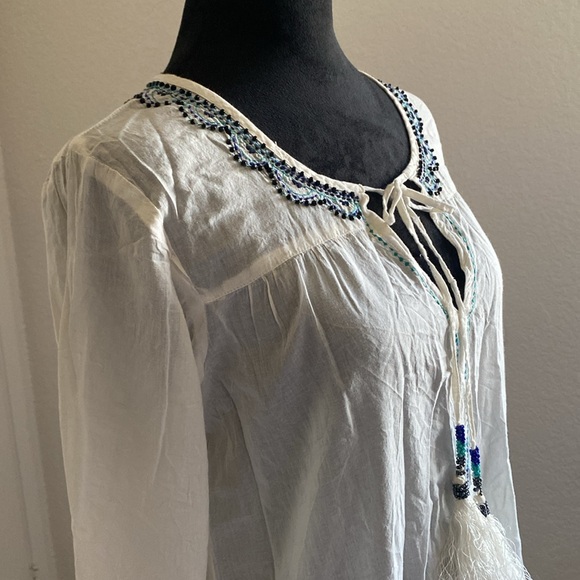 Beautiful beaded tunic blouse from Luna Moon size S blue and off white hue - Picture 1 of 8